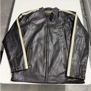 Machine Clothing Co Mens XL Faux Leather Cafe Racer Jacket Racing Stripes